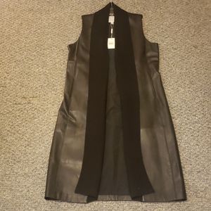 Genuine leather trench vest with collar